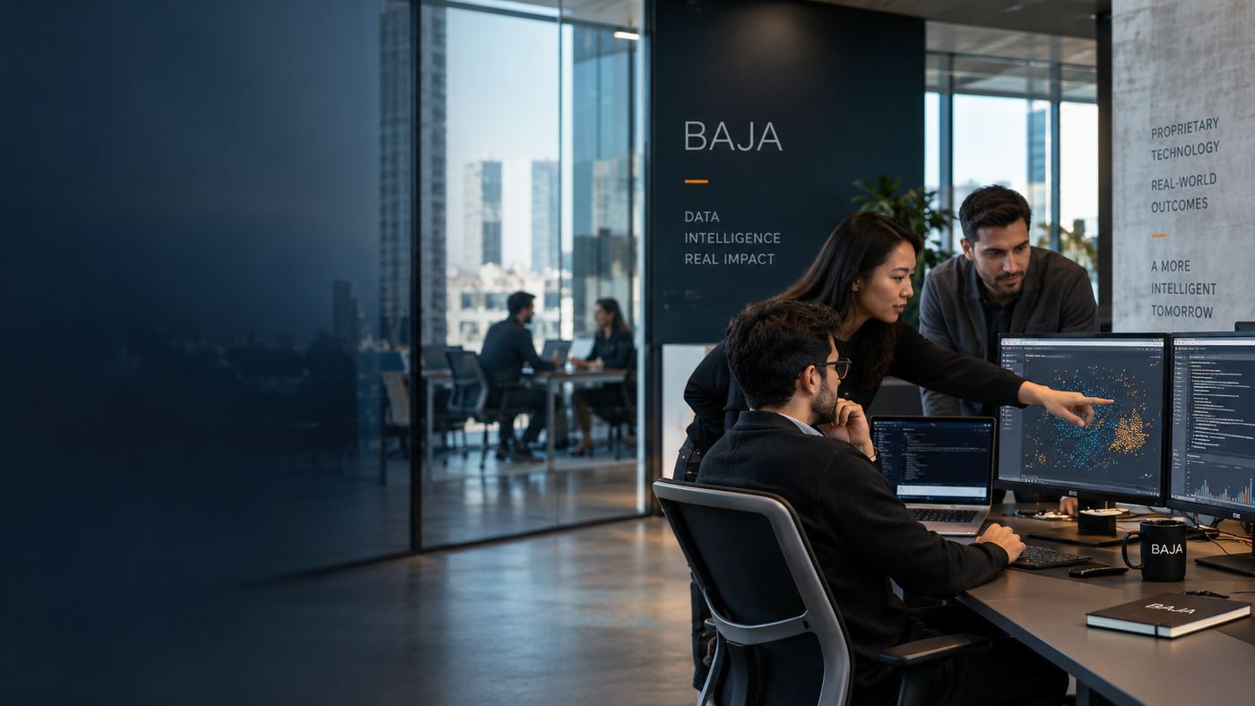 BAJA technology team working with data visualizations in the BAJA office